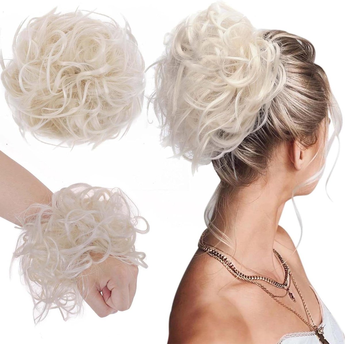 Provento - Haarextensie met clip voor volumineus krullend haar in wit blond - XXL formaat