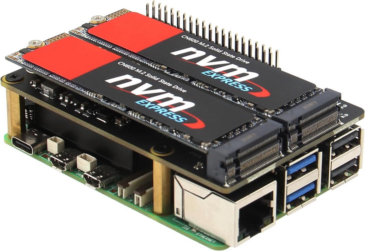 Dual M.2 NVMe SSD PCIe Uitbreidingskaart voor Raspberry Pi 5