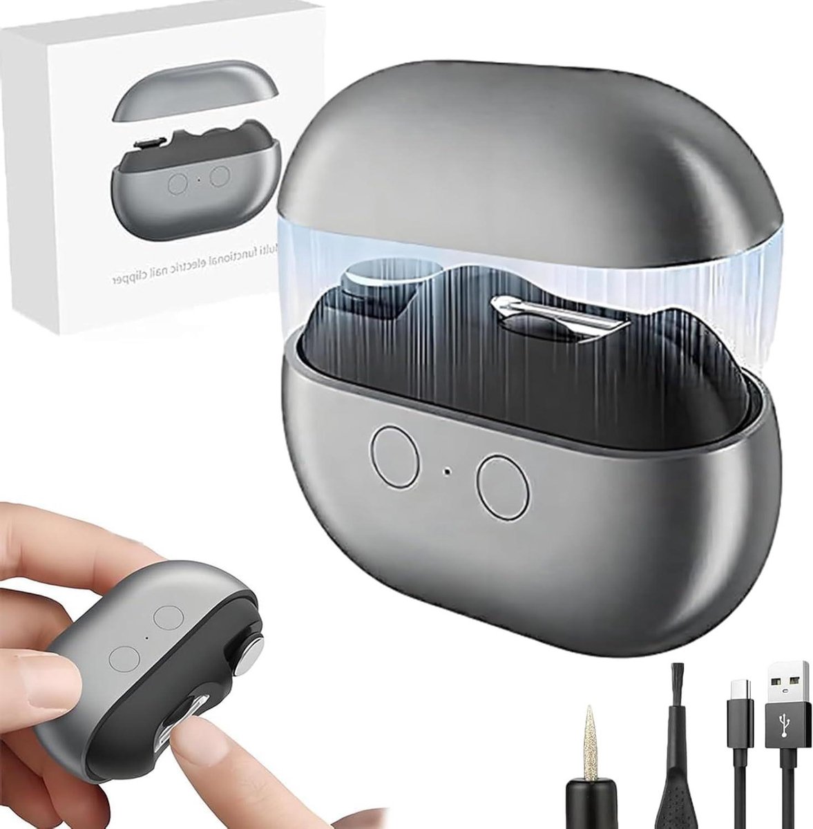 Provento - Elektrische nagelknipper met licht en USB-oplaadbaar voor veilig knippen - Baby's, volwassenen en senioren - 2-in-1 functie