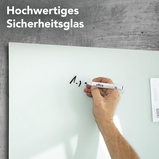 MOB Presentatiebord, whiteboard, magneetbord, gelakt, geëmailleerd of glas, magnetisch en beschrijfbaar, schrijfbord, magneetwand, wandbord (glazen whiteboard, premium wit, 90 x 120 cm