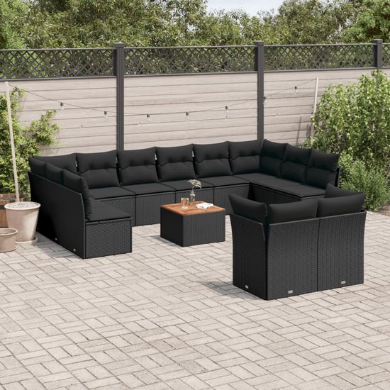 vidaXL-13-delige-Loungeset-met-kussens-poly-rattan-zwart
