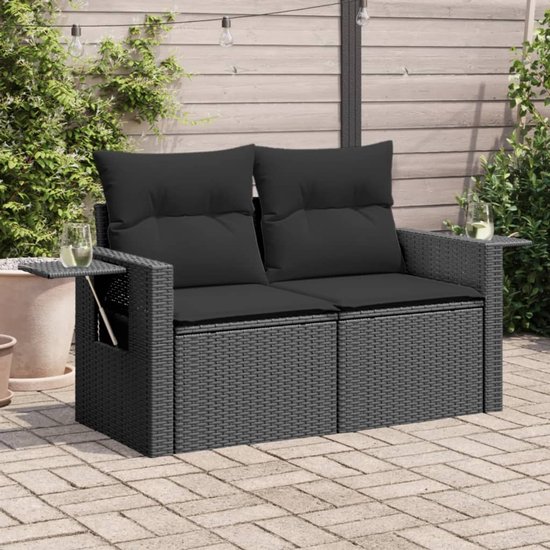 vidaXL-Tuinbank-2-zits-met-kussens-poly-rattan-zwart