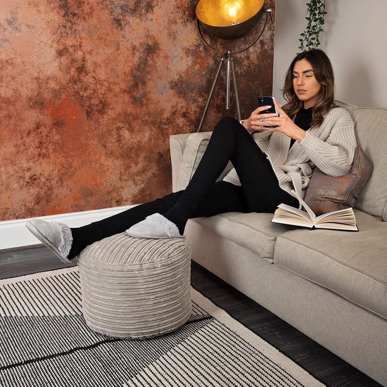 Stunq® Ronde zitzak voetenbank woonkamer jumbo koord voetsteun voor gebruik binnenshuis Lichtgewicht gaming-poef voor volwassenen Duurzaam ergonomisch ontwerp voor urenlang ontspanning (Mink)