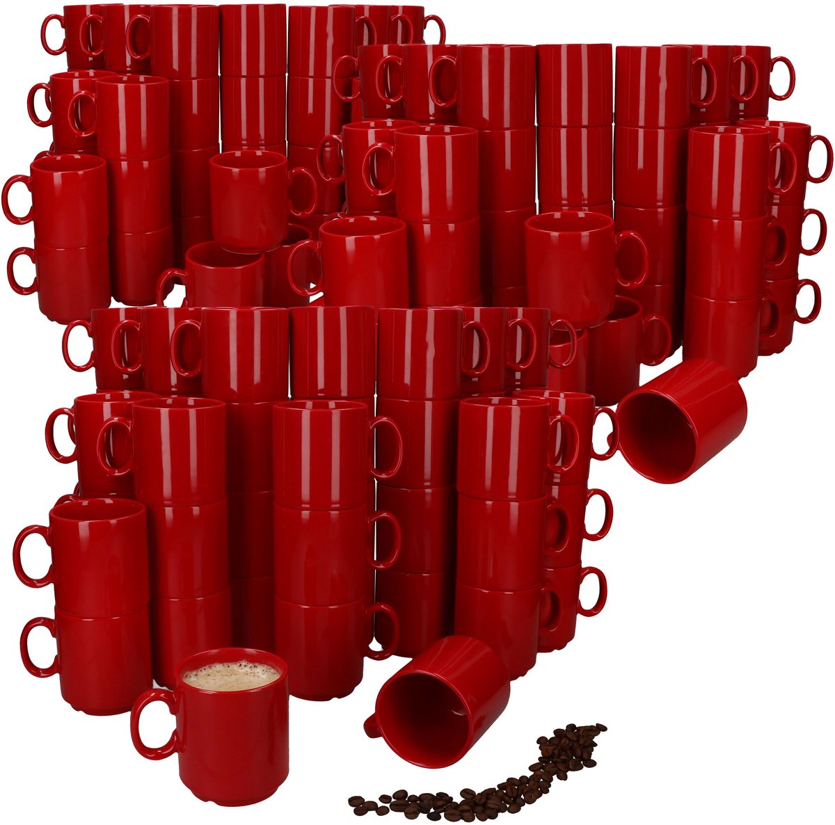 Set van 120 EVENT stapelbare koffiemokken ROOD porselein 250 ml