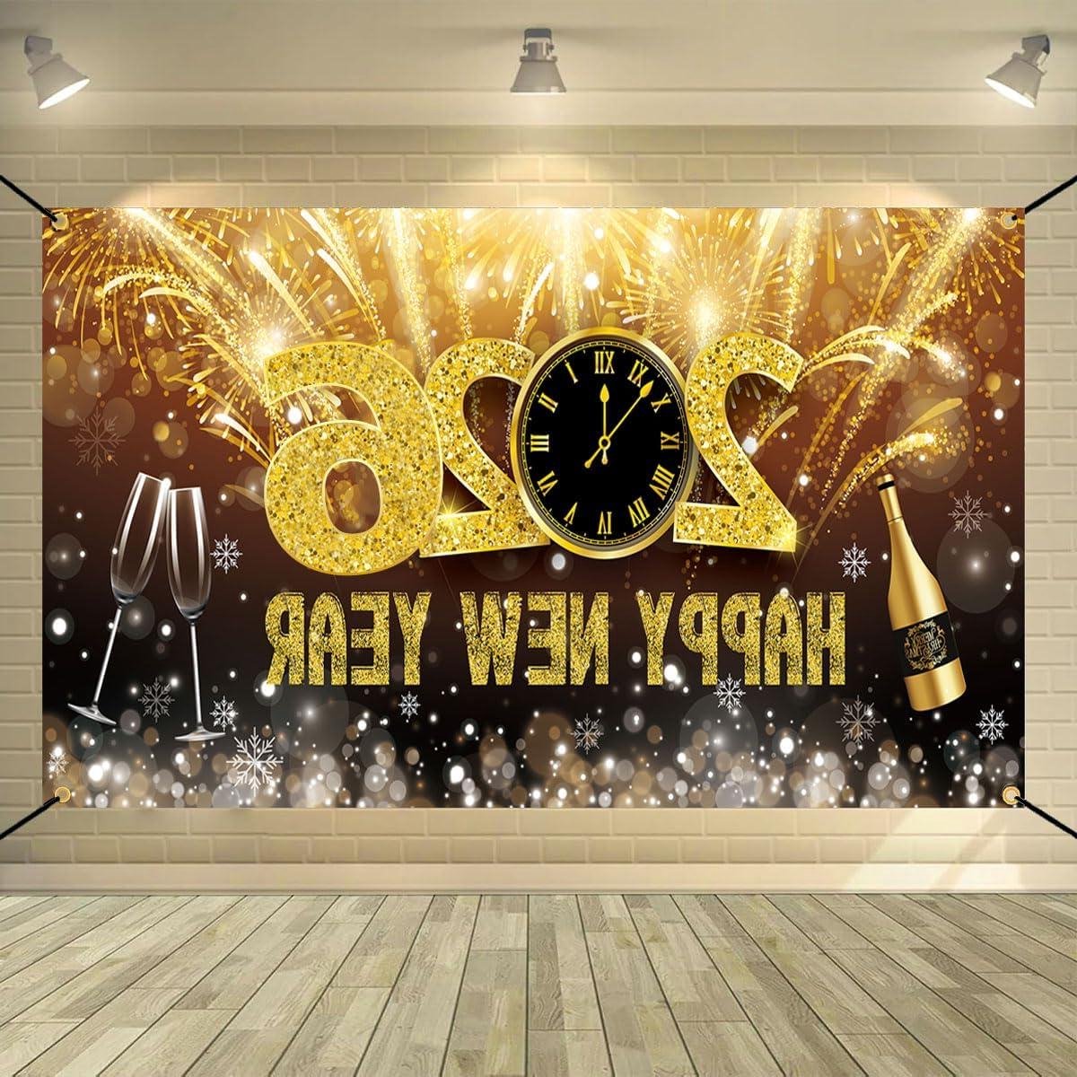 Provento - Grote Nieuwjaars Achtergrond Banner 2026 voor Silvester Feesten - XXL Decoratie voor Nieuwjaar met Happy New Year Thema - Voor Binnen en Buiten Feesten - Oud en Nieuw Decoratie.