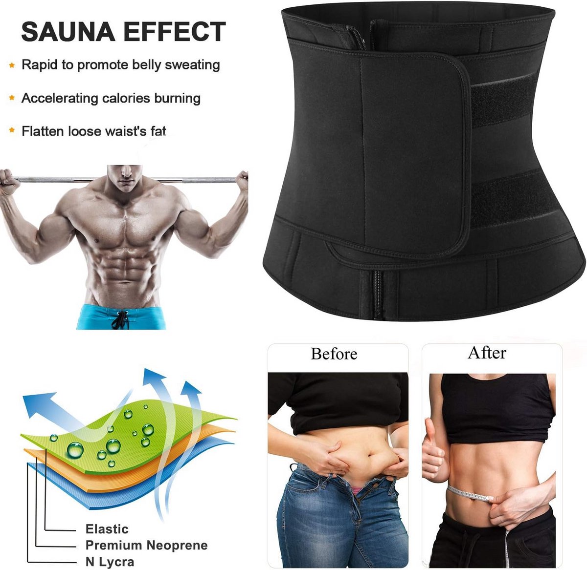 Neopreen Taille Trainer voor Mannen - Sauna Belt voor Zweten, Afslanken en Rugondersteuning