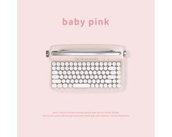 Roze draadloos typemachinetoetsenbord, retro Bluetooth-membraantoetsenbord met verstelbare standaard, geschikt voor meerdere apparaten. Image