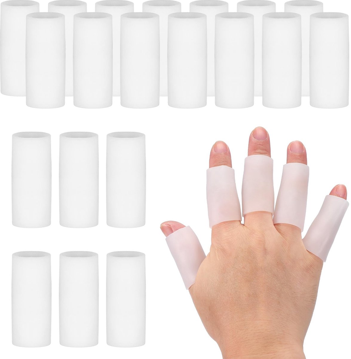 Vingerhoesbeschermers, 20 stuks siliconen vingerbedjes cover cap duimbeschermer gel vingerbescherming voor reparatie, sport, 5 x 2 cm, wit