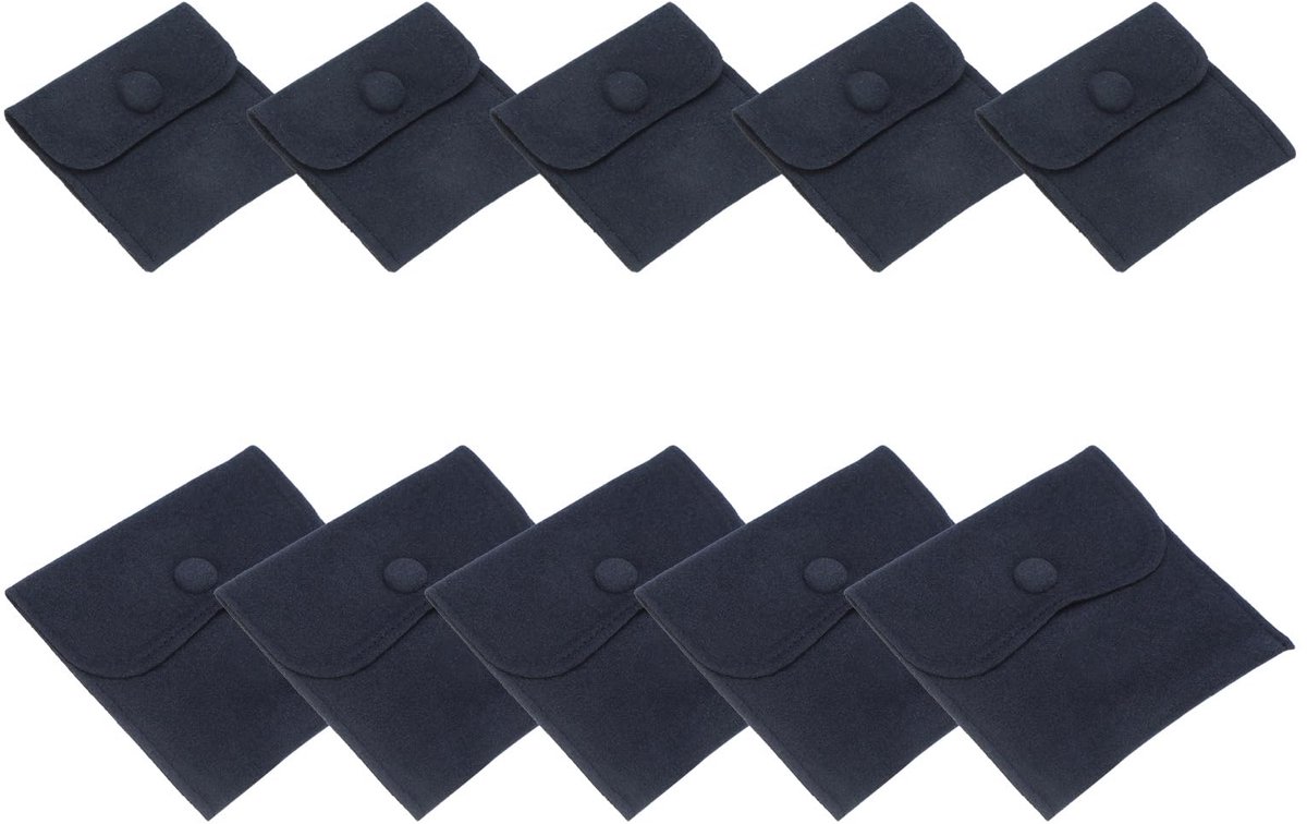 10 stuks zachte fluwelen zakjes met drukknoop, draagbare opslag voor ringen, ketting, armband, oorbel, donkerblauw, 10 stuks