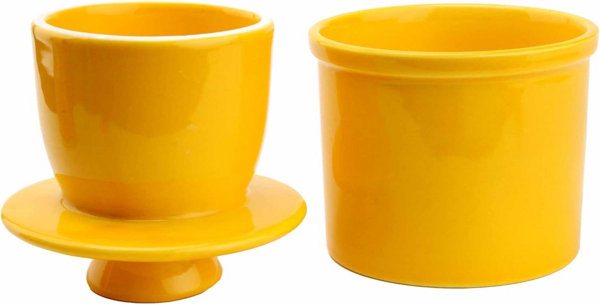 Ronde botervloot met waterlijn voor verse, smeerbare boter – Boterbus met deksel