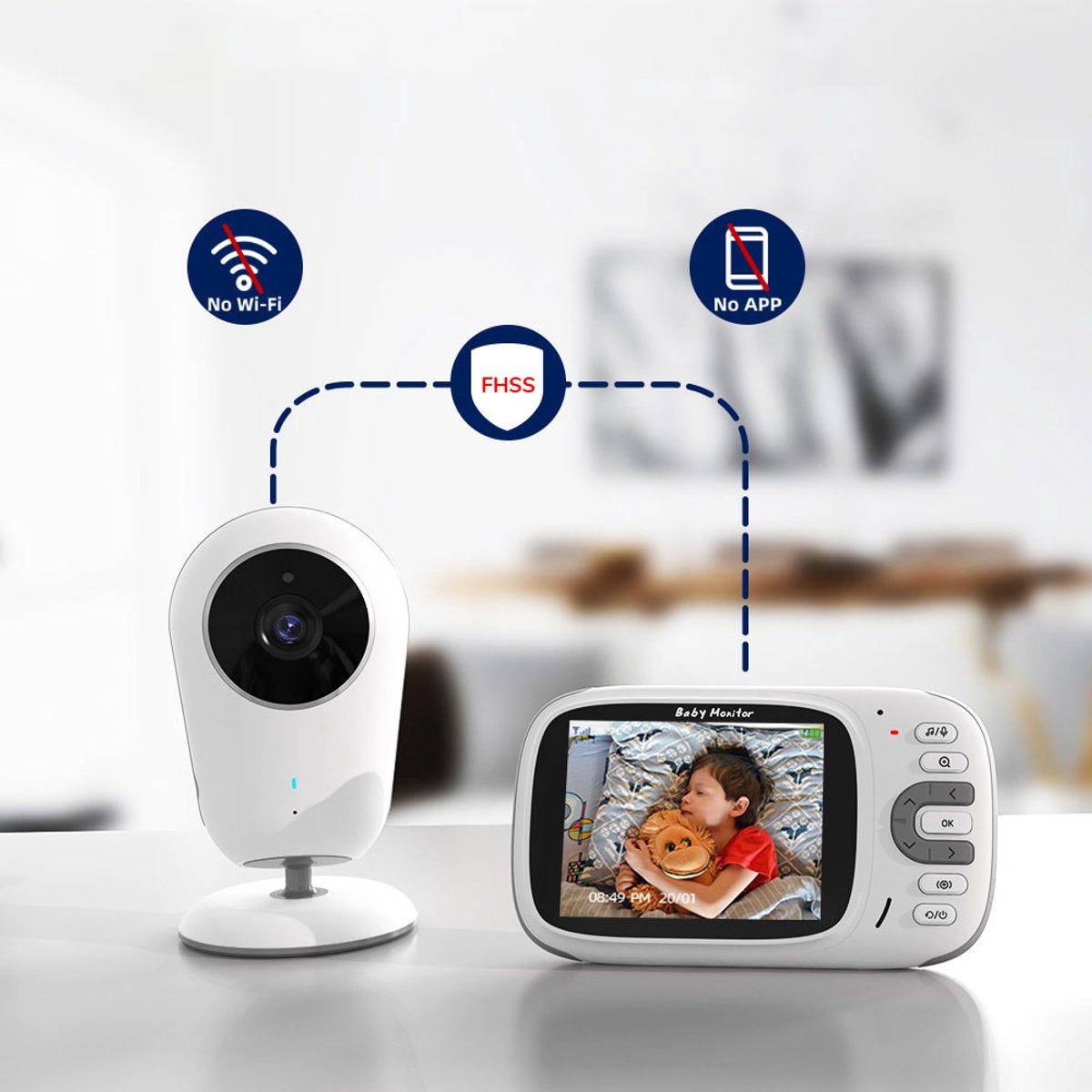 BOIFUN VB609 Babyfoon met Camera - Baby Monitor met HD- Camera voor binnen - Nachtzicht - Babyphone met Temperatuurweergave - 3,2 "LCD VOX-video - Baby Monitor - Live-nachtmodus Draadloos - Wit thumbnail 6