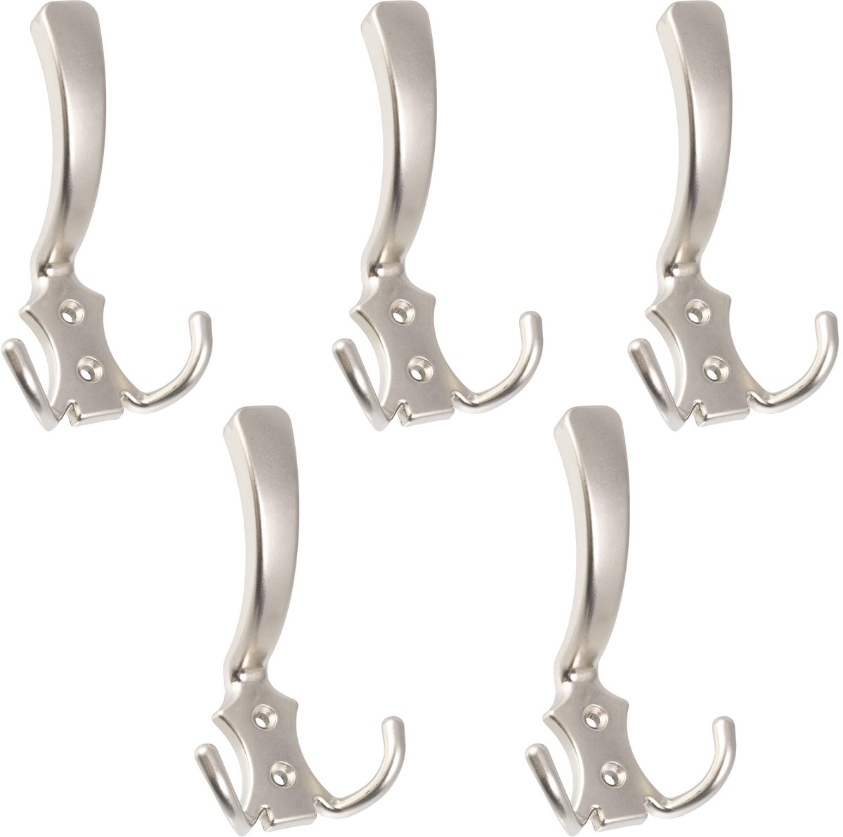 Set van 5 drievoudige wandhaken 115x72x65 mm - haakhanger kleerhanger - ophangende garderobe hoed badjas badkamer handdoek douche toilet - van metaal - afwerking gesatineerd