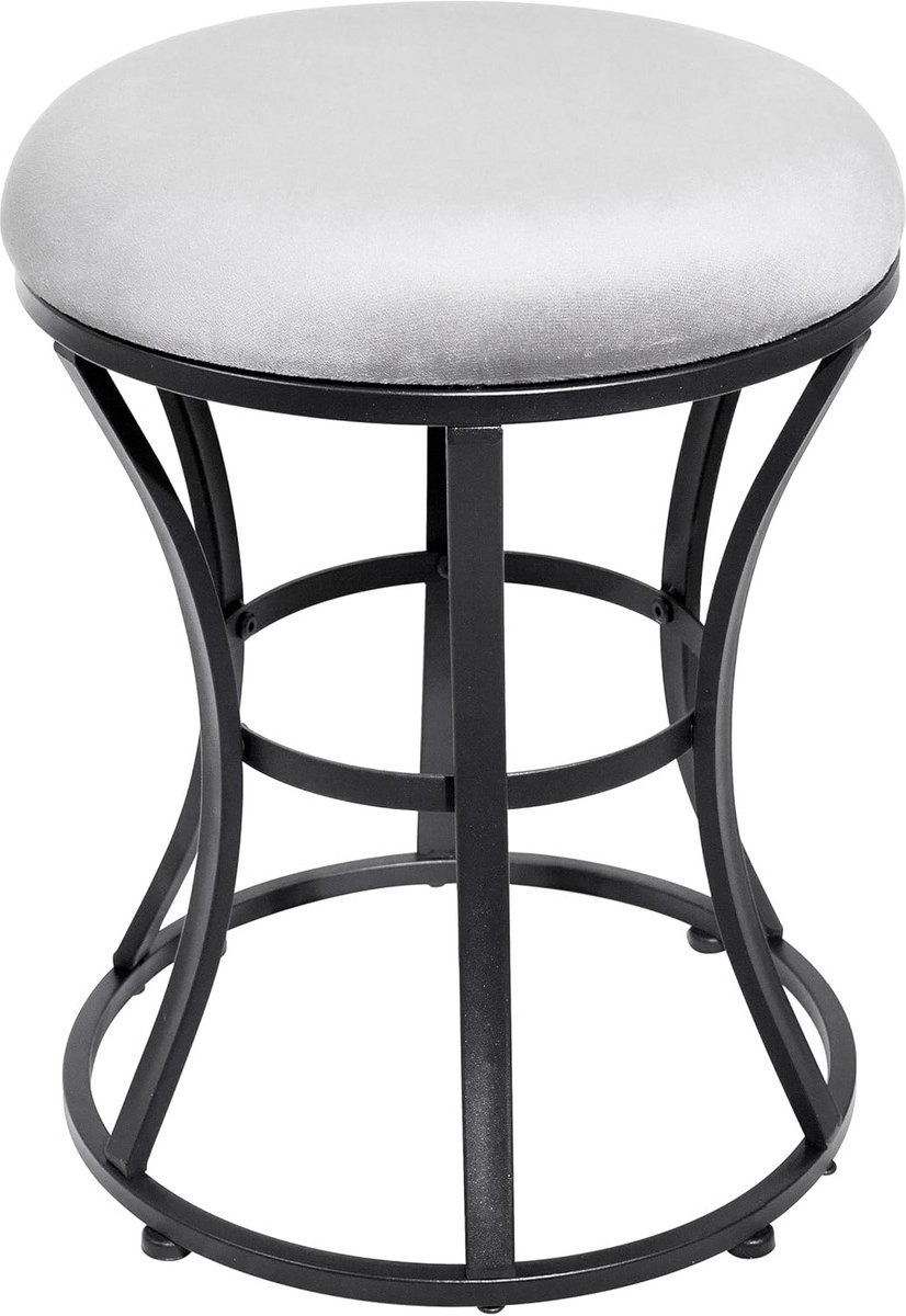 Moderne Kaptafel Kruk - Ronde Zitting met Zwart Onderstel - Grijs Fluweel