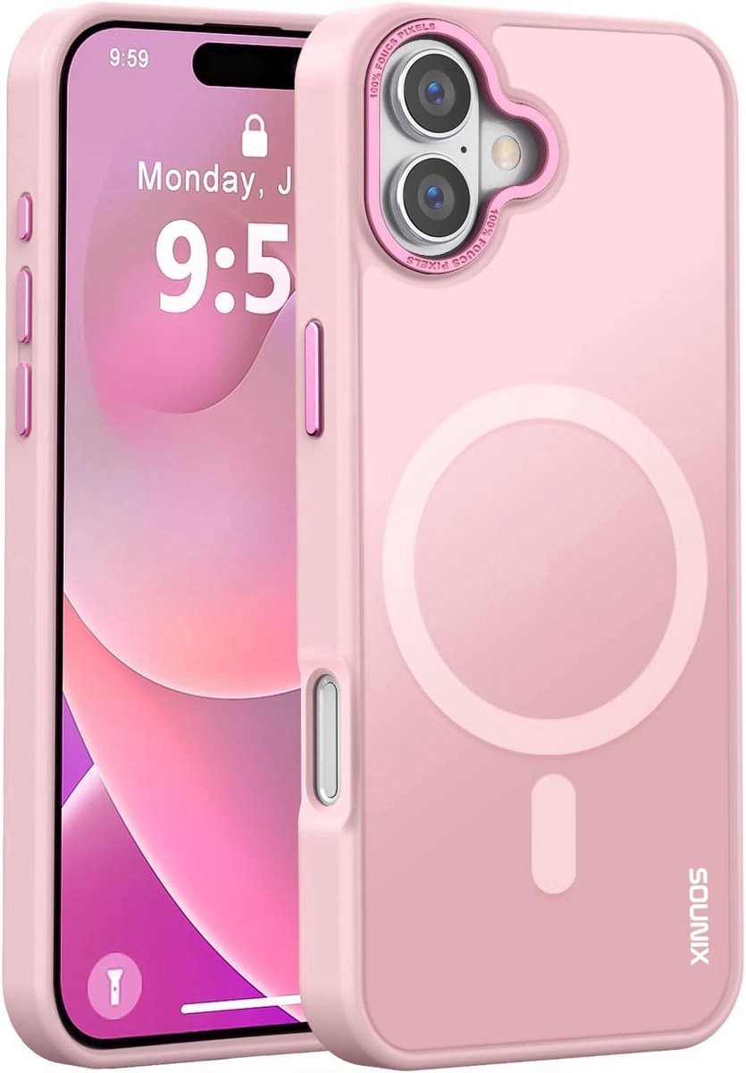Geschikt voor iPhone 17 hoesje - Magsafe Transparant - Magnetisch Magsafe Hoesje - Hoesje - Roze - Sounix