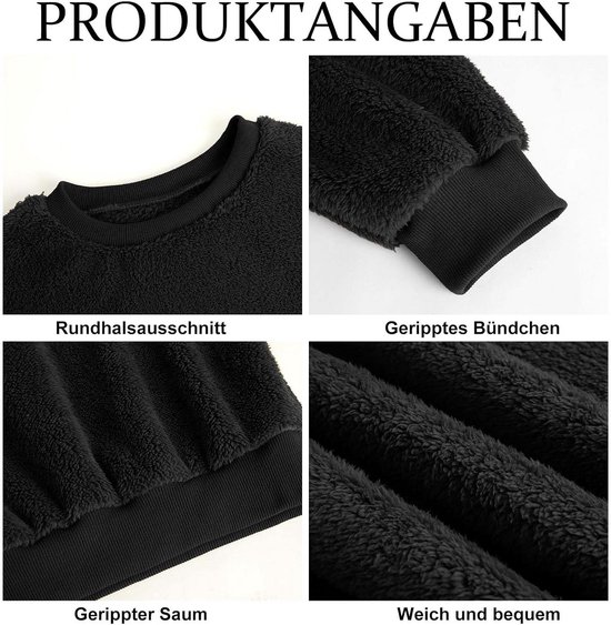Runcati Teddyfleece trui voor heren met ronde hals, pluizige tops, sweatshirt, lichte en winddichte wintertrui, Gebroken Wit, XL