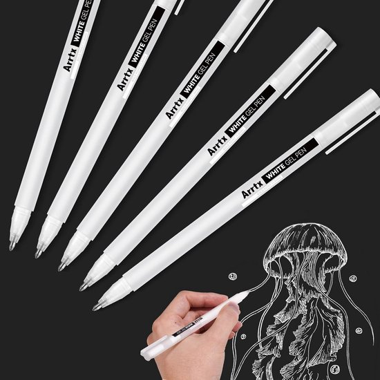 set-van-5-witte-gelpennen-voor-tekenen-en-schetsen-1mm-fineliner-bol