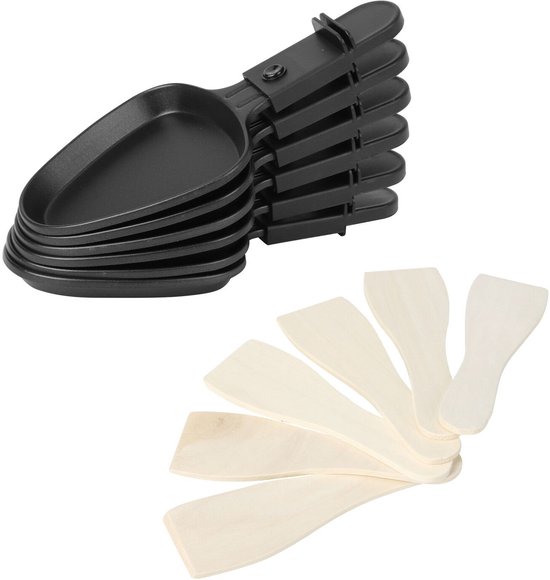 Blokker Raclettegrill - Gourmetset - 28cm diameter - 6 pannetjes - ILAG coating - Stalen grillplaat - 6 spatels - Antislip voetjes - 800W - RG-131523.1 Zwart — afbeelding 3