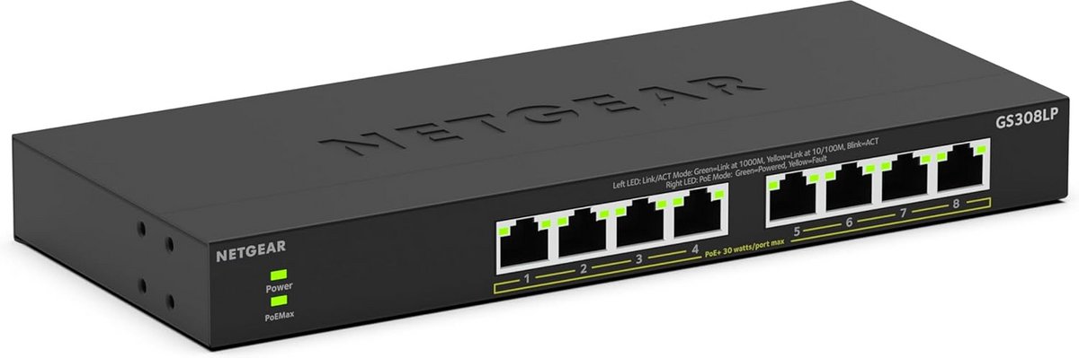 8-Poorten Gigabit PoE+ Switch voor Netwerk, Desktop en Wandmontage