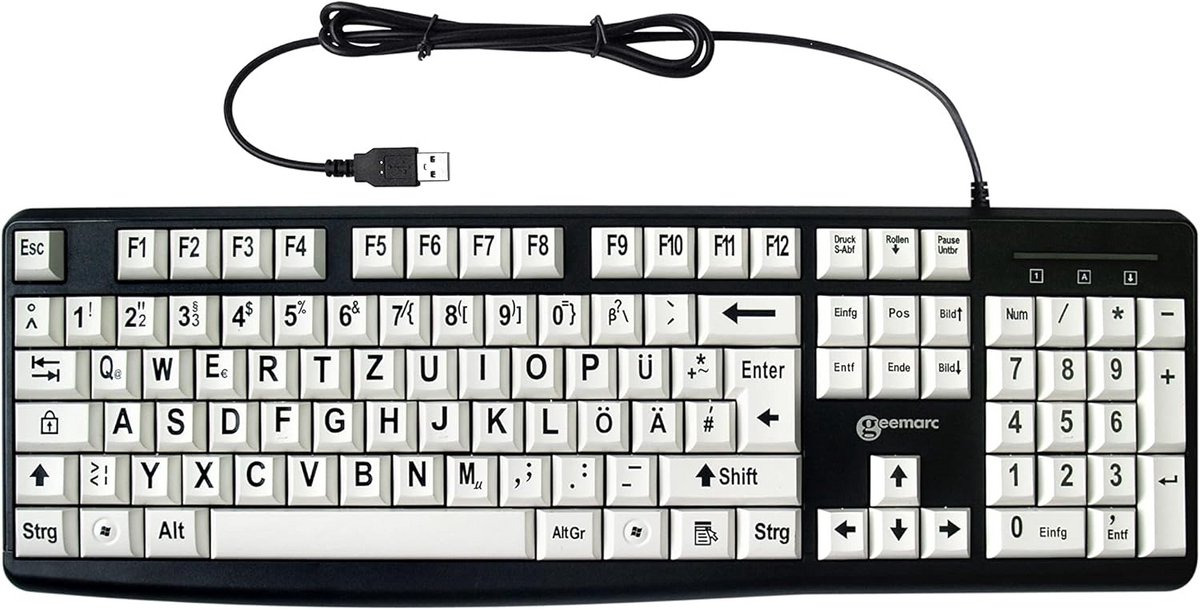 Hoog Contrast Toetsenbord met Grote Letters voor Slechtzienden - QWERTZ Bedraad