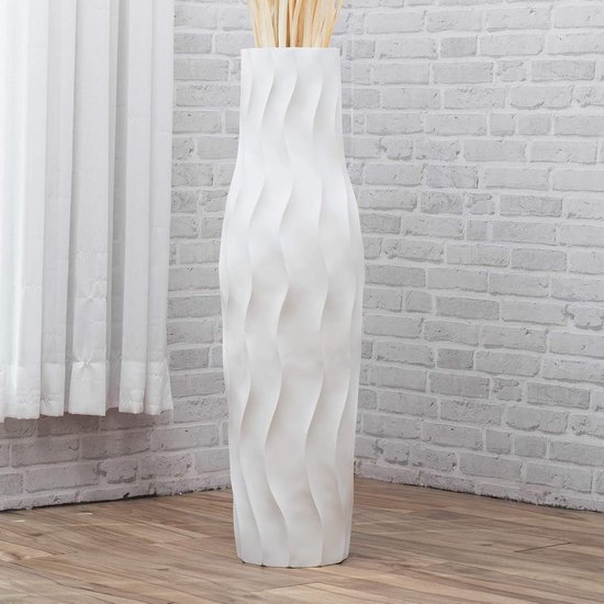 Leewadee Grote Home Decor Vloervaas - Houten Hoge Boerderij Decor - Bloemenhouder Voor Nep Plant En Pampas Gras, 85 cm, Zilver
