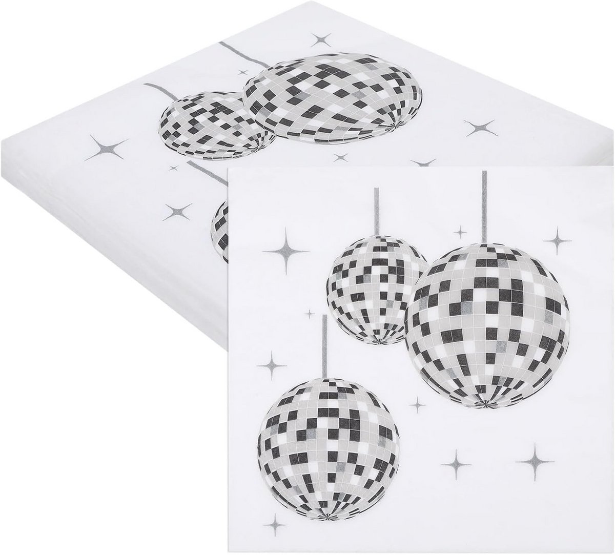 40 Papieren Serveer Servetten met Discobal Thema - 33x33 cm - Wit en Zilver - Feestdecoratie