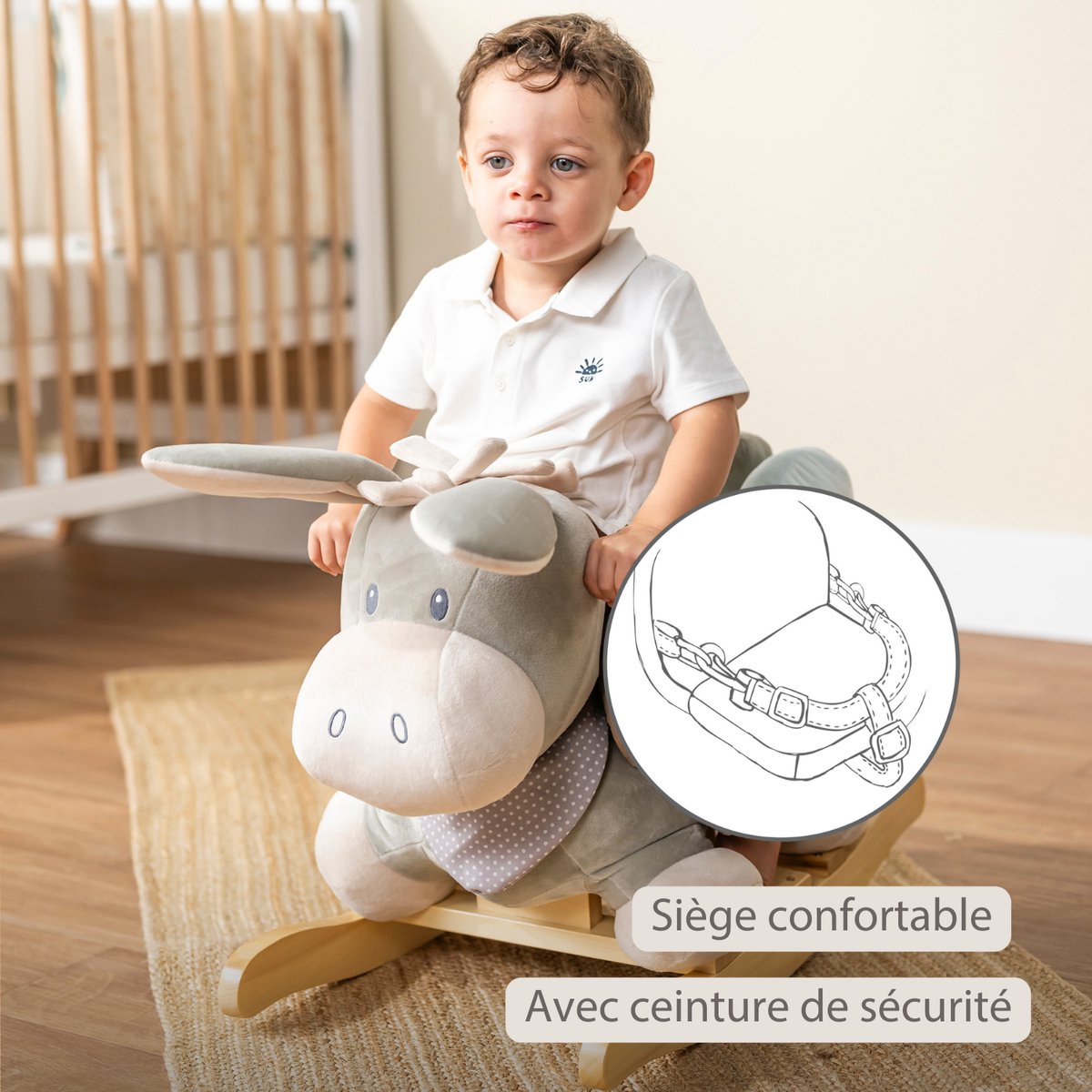 Nattou Cappuccino Hobbelpaard Ezel - 60 cm - Schommelpaard - Baby Speelgoed - Grijs en Blauw — afbeelding 8