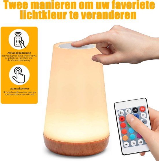 Ynkkvre - Nachtlampje - dimbare touchlamp voor babykamer - draagbare oplaadbare tafellamp voor slaapkamer - 13 RGB kleuren, 5 helderheidsstanden - voor kinderen, woonkamer, badkamer en gang van Ynkkvre — afbeelding 4