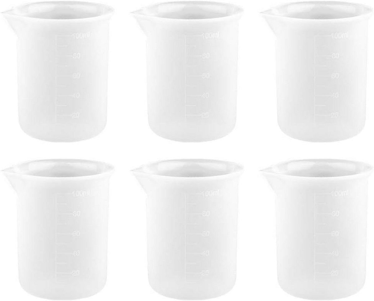 Set van 6 Siliconen Maatbekers 100ml Doorsc trijnende Maatbekers voor Hars en Verf