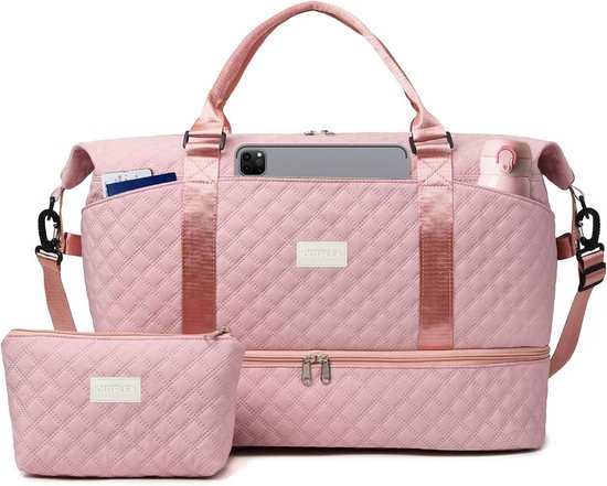 VNINE Reizen plunjezakken voor vrouwen en mannen, uitbreidbare tas, sporttas, ziekenhuisbezoek, vliegtuig, Beige, Large, Reistas