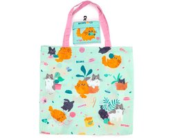 Opvouwbare Tas - Beans & Co Cats - RPET - 44x42cm - Zakje 11x13,5x1,5cm