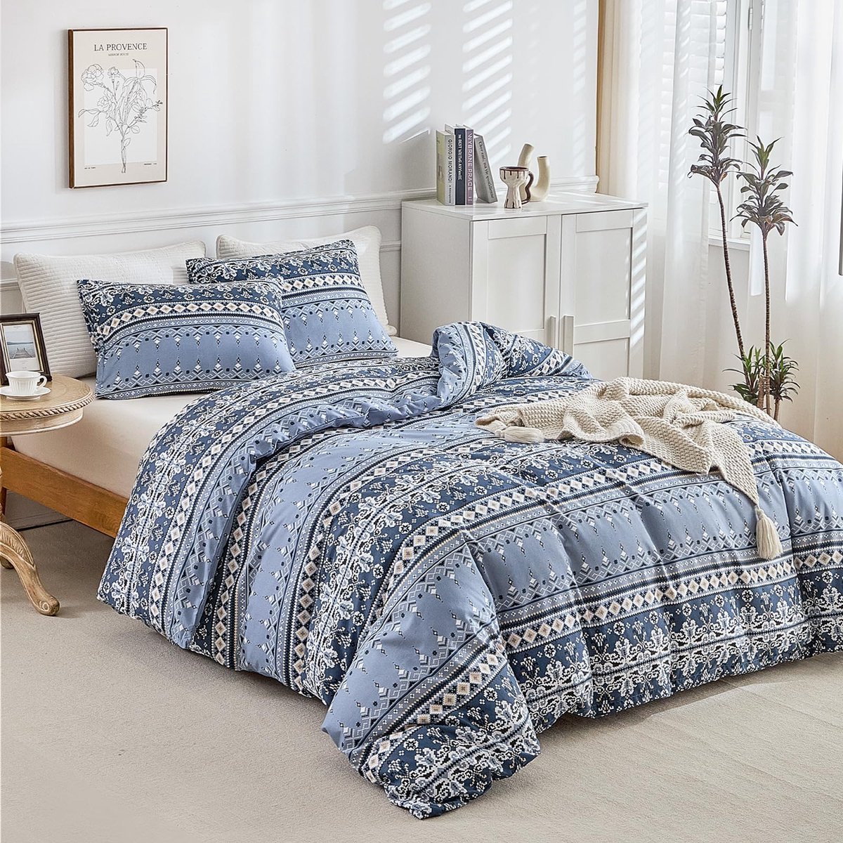 Unyqoos Stijlvol dekbedovertrek in geometrische boho-stijl met ritssluiting voor comfort beige