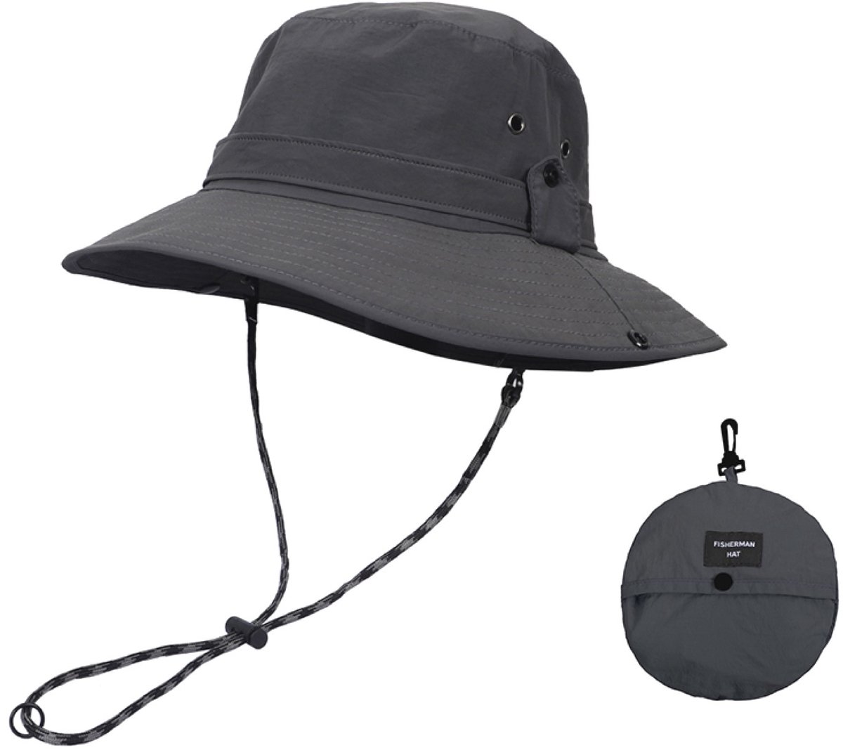 Bucket Hat Heren, Cowboy Hoed, Zonnehoed, One Size, Maat 55-63 cm - Grijs