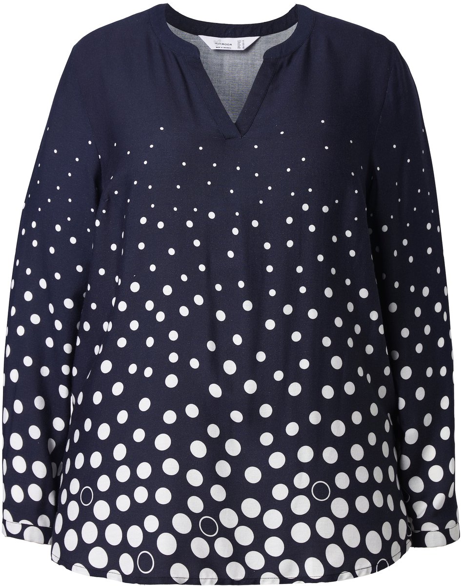 MIAMODA - Dames - Blouse Regular Fit stippenverloop lange mouwen - Zwart - Maat 58