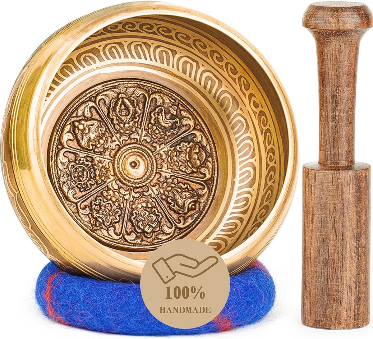 4,5 Inch Grote Tibetaanse Klankschalen Set voor Meditatie en Yoga - Inclusief Instructies, Hamer en Kussen - Handgemaakte Zelfzorg Geschenken