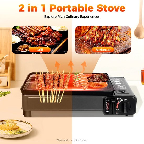 Aafinity camping gas kooktoestel - kooktoestel camping - kooktoestel gas - gas bbq - zwart - met opbergkoffer - voor groente vlees en aardappelen van Merkloos — afbeelding 2