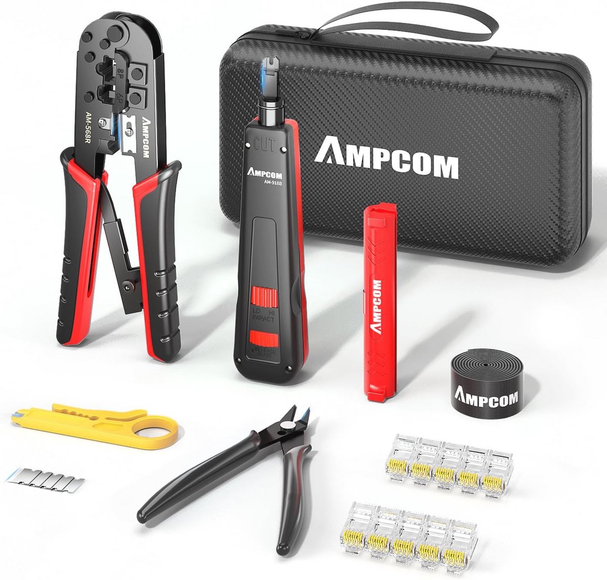 10-in-1 Ethernet Krimpgereedschapset met RJ45/RJ11 Tester en Draadstripper voor Cat6/Cat5e Connectoren