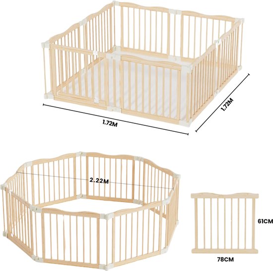 Kaëru® Houten Speelbox - 172×172×61 cm - Opvouwbare Babyren - Nieuw-Zeelands Dennenhout - Wit Kliksysteem - Veilig, Stabiel & Ruim Speelhek - Voor Baby’s, Peuters & Huisdieren van Kaëru® — afbeelding 3