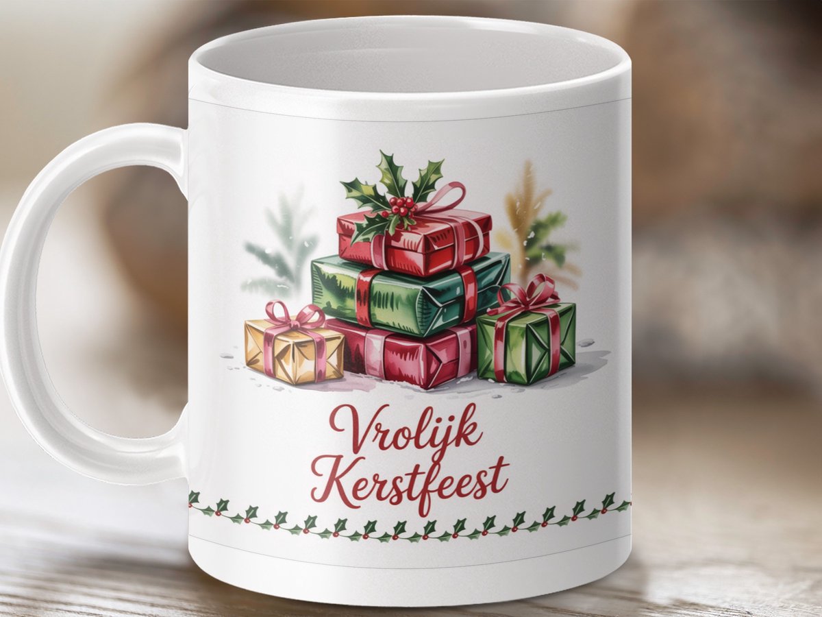 Mok, Merry Christmas, Kerstcadeau, feestdag, aquarelmok, kerst mok, kerst decor, koffie mok, cadeau idee, feestelijk