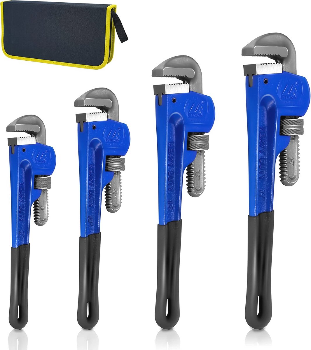 Verstelbare Pijpmoersleutel Set - 4 Stuks - Warmtebehandeld met Zachte Grip - Inclusief Opbergtas