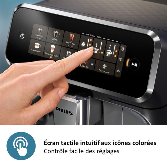 Philips 3300 Series - Espressomachine - 5 Warme & Koude Dranken - Melkopschuimer voor Cappuccino - 40% Stiller - AquaClean Filter - Volautomatisch - Zwart & Zilver - EP3329/70