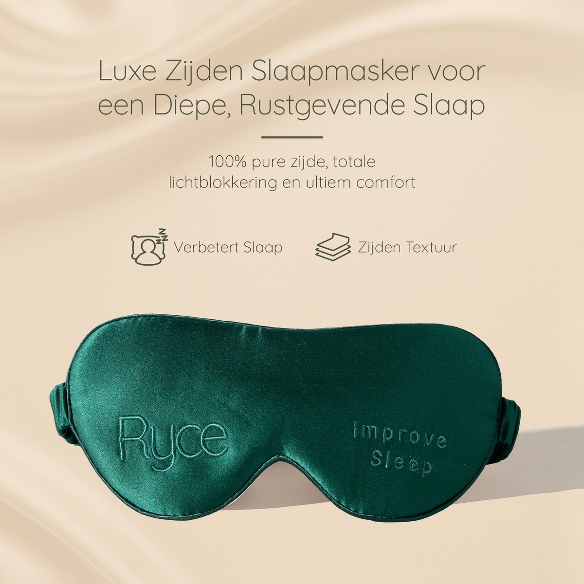 Ryce® Zijden Slaapmasker - Oogmasker - Vrouwen & Mannen - Cadeau - Groen — afbeelding 4