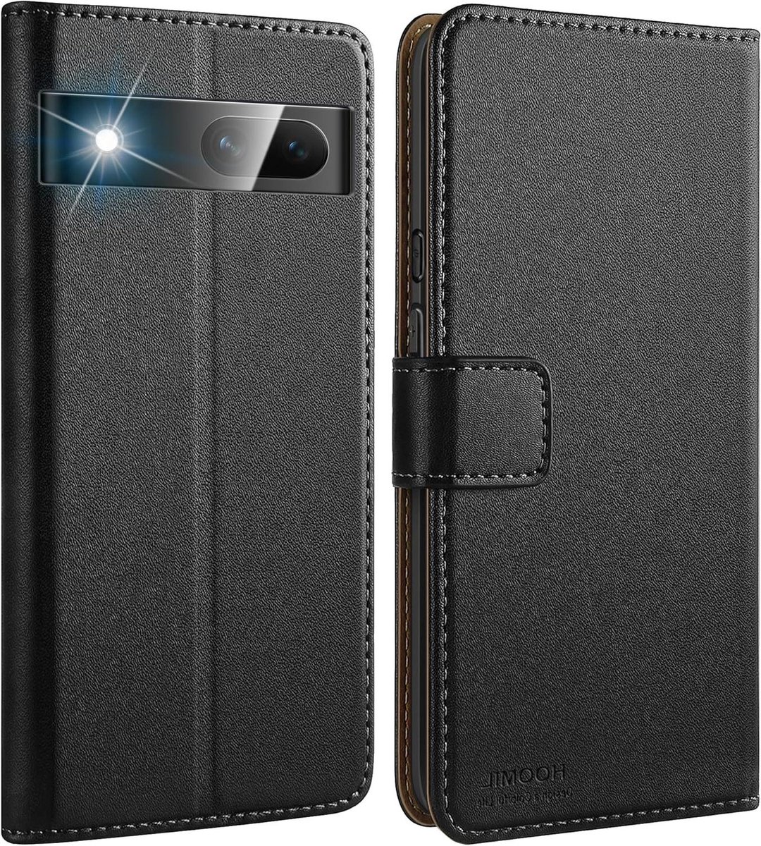 E-Ambar - Beschermende Premium Leren Hoes met Magneet voor Google Pixel 6A Zwart