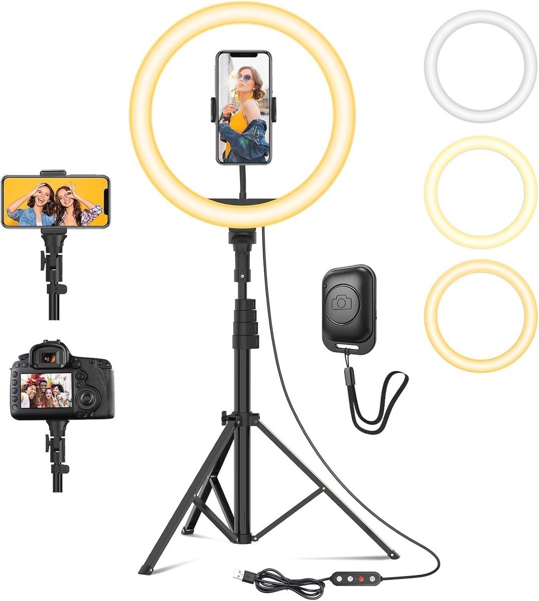 Verstelbare 12 inch ringlamp met statief - LED-ringlicht voor perfecte verlichting bij make-up, fotografie en selfie-video's