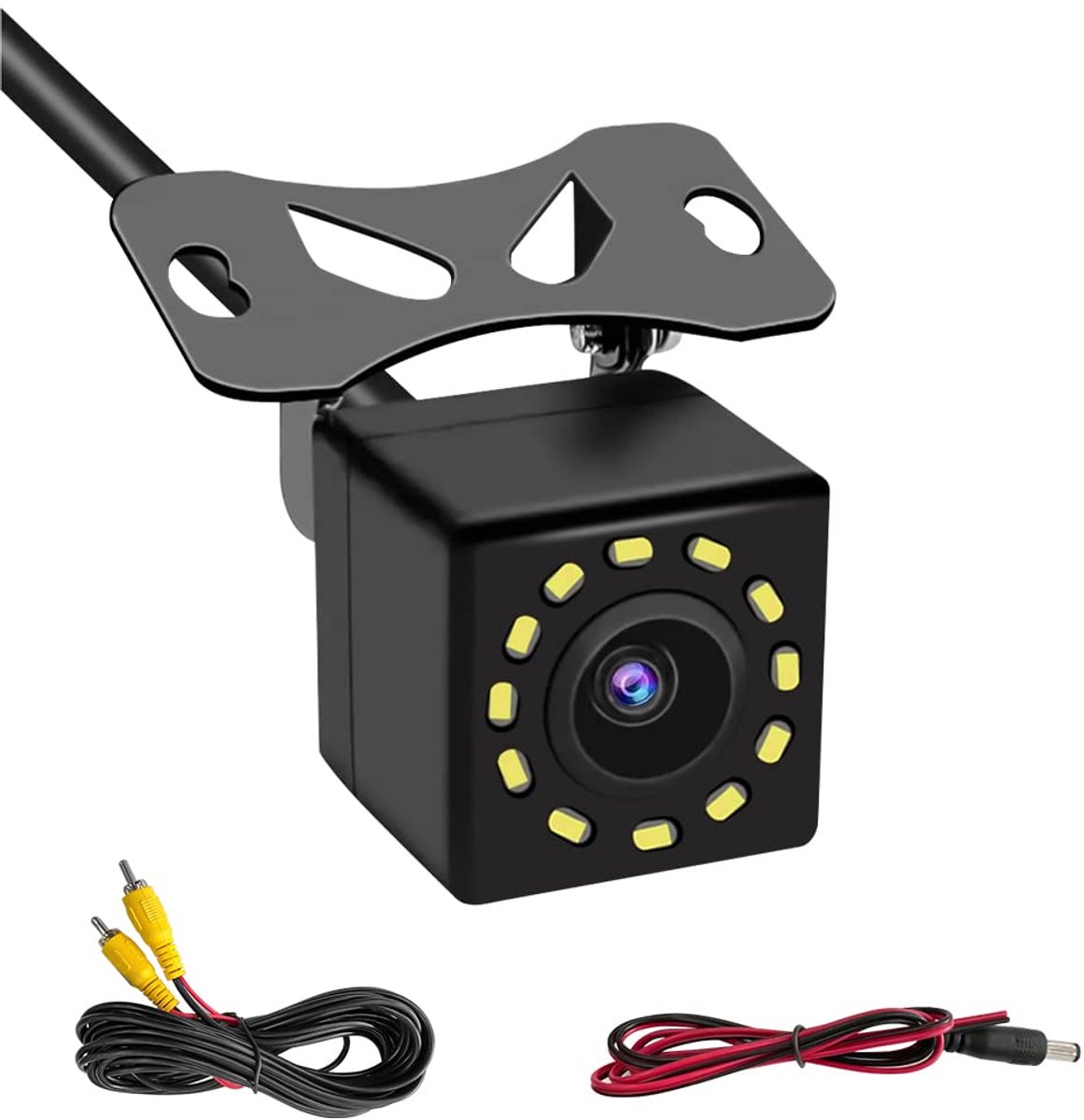 HD 12 LED achteruitrijcamera nachtzichtcamera met frame voor lange kentekenplaten, 170° groothoek, universeel voor vrachtwagens, pick-ups en bestelwagens met kentekenplaathouder
