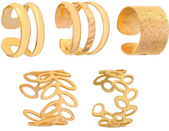 5-delige nep helix set - Ear cuffs - Gouden oorklemmetjes - Neppiercings - Nepoorbellen - Sieraden - Goudkleurig - Jonyx