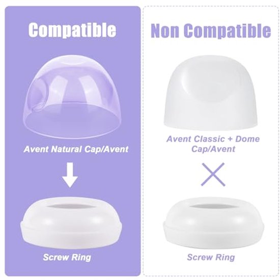 stuks flessenringen en doppen, inclusief 4 babyflesdeksels en 4 schroefringen voor voedingsflessen. BPA-vrije vervangingsdoppen voor moederflessen, compatibel met Philips Avent. — afbeelding 5