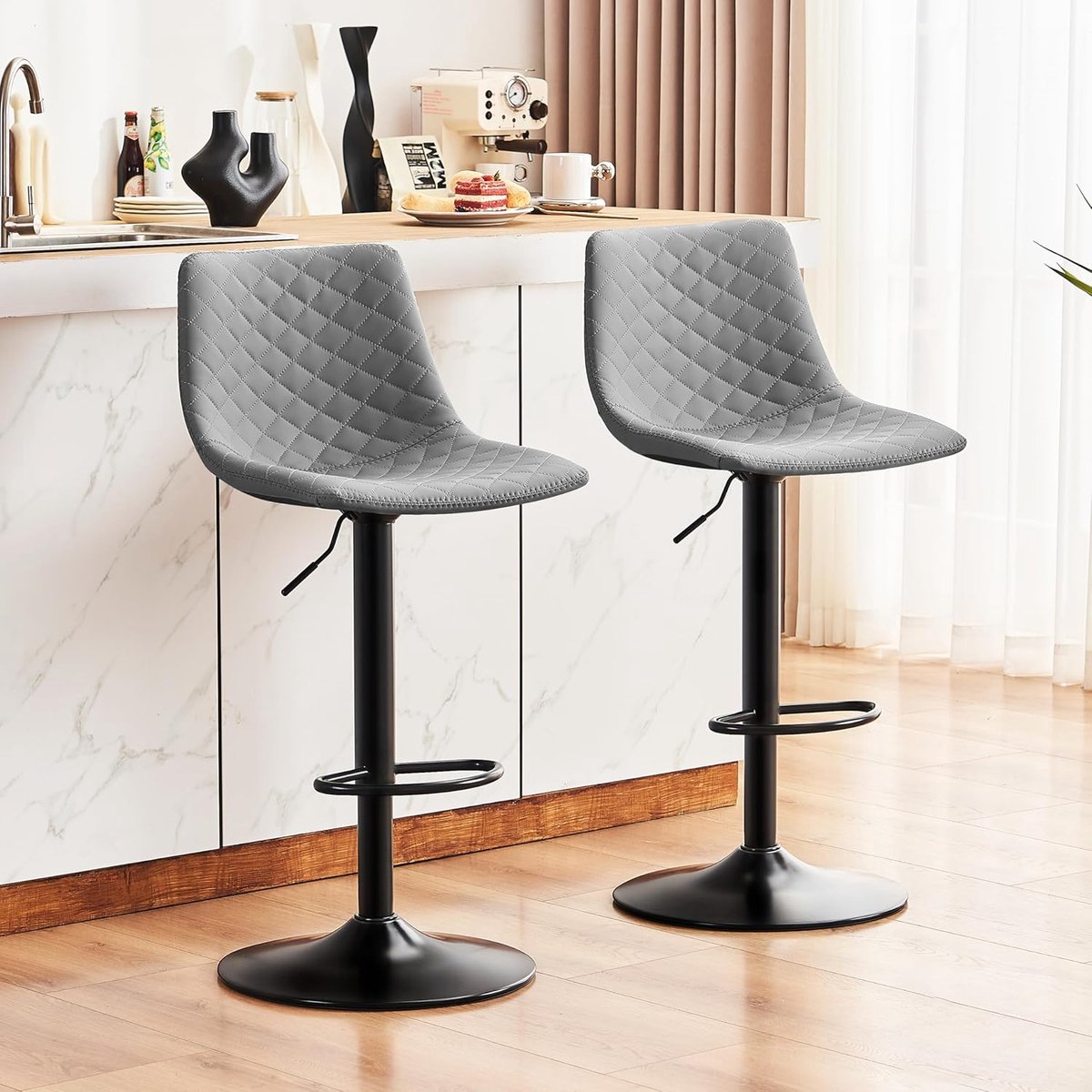 Set van 2 Design Barkrukken met Rugleuning - hoogte verstelbare Barkrukken Rugleuning Armleuning - Medahomestore