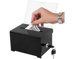 Aanbevolen doos - 1 stuk acryldispenserbox - stembus met sleutelslot - afsluitbare dispenserbox - acryl met insteekbord - voor visitekaartjes - wedstrijden en loterijen - zwart