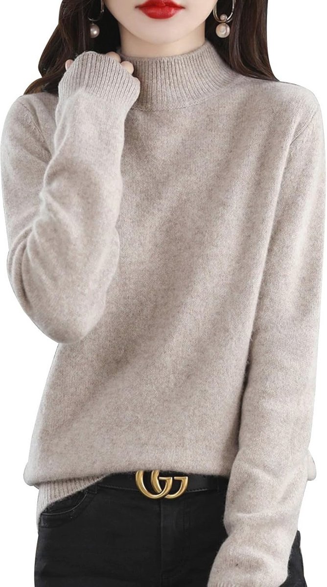 Dames Kasjmier Trui Met Col - Lange Mouwen - Zacht en Warm - Casual Dikke Trui voor Herfst en Winter