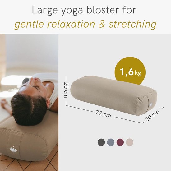 Yoga Bolster voor Yin Yoga - Wasbare Biokatoenen Kussen met Kapok Vulling - Meditatie en Pilates Rol — afbeelding 5